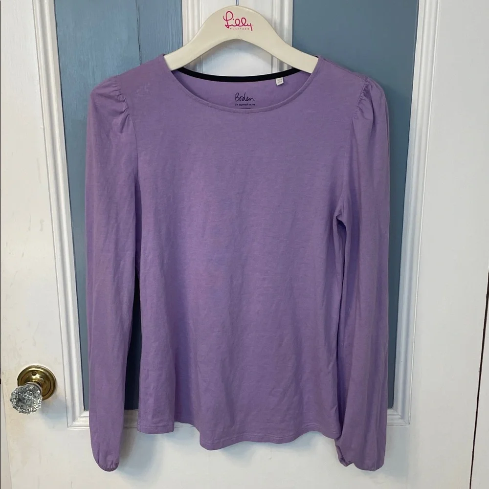 Boden Supersoft Puff Shoulder Long Sleeve T-Shirt Top Cool Lilac Purple Lavender - Picture 2 of 7